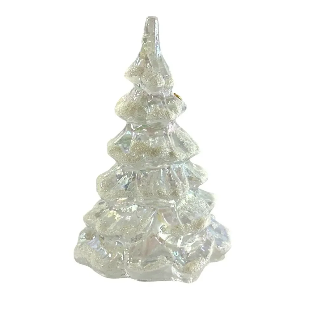 Fenton Art Glass Iridescent Christmas Tree Figurine Gold Accent 6” READ